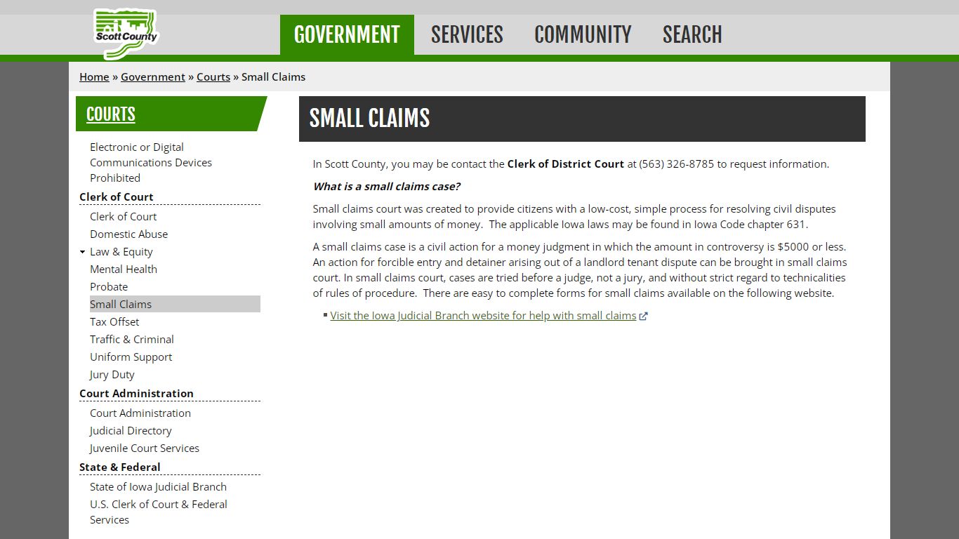 Small Claims | Scott County, Iowa